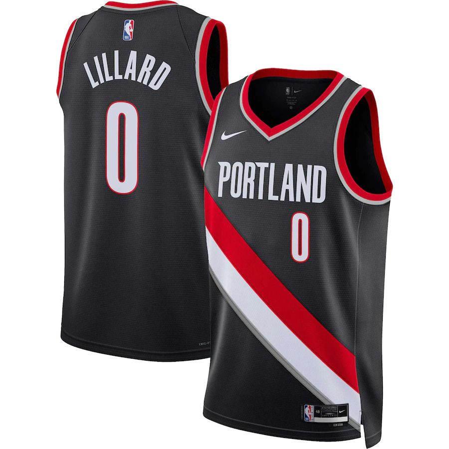 Men Portland Trail Blazers #0 Damian Lillard Nike Black Icon Edition 2022-23 Swingman NBA Jersey->portland trail blazers->NBA Jersey